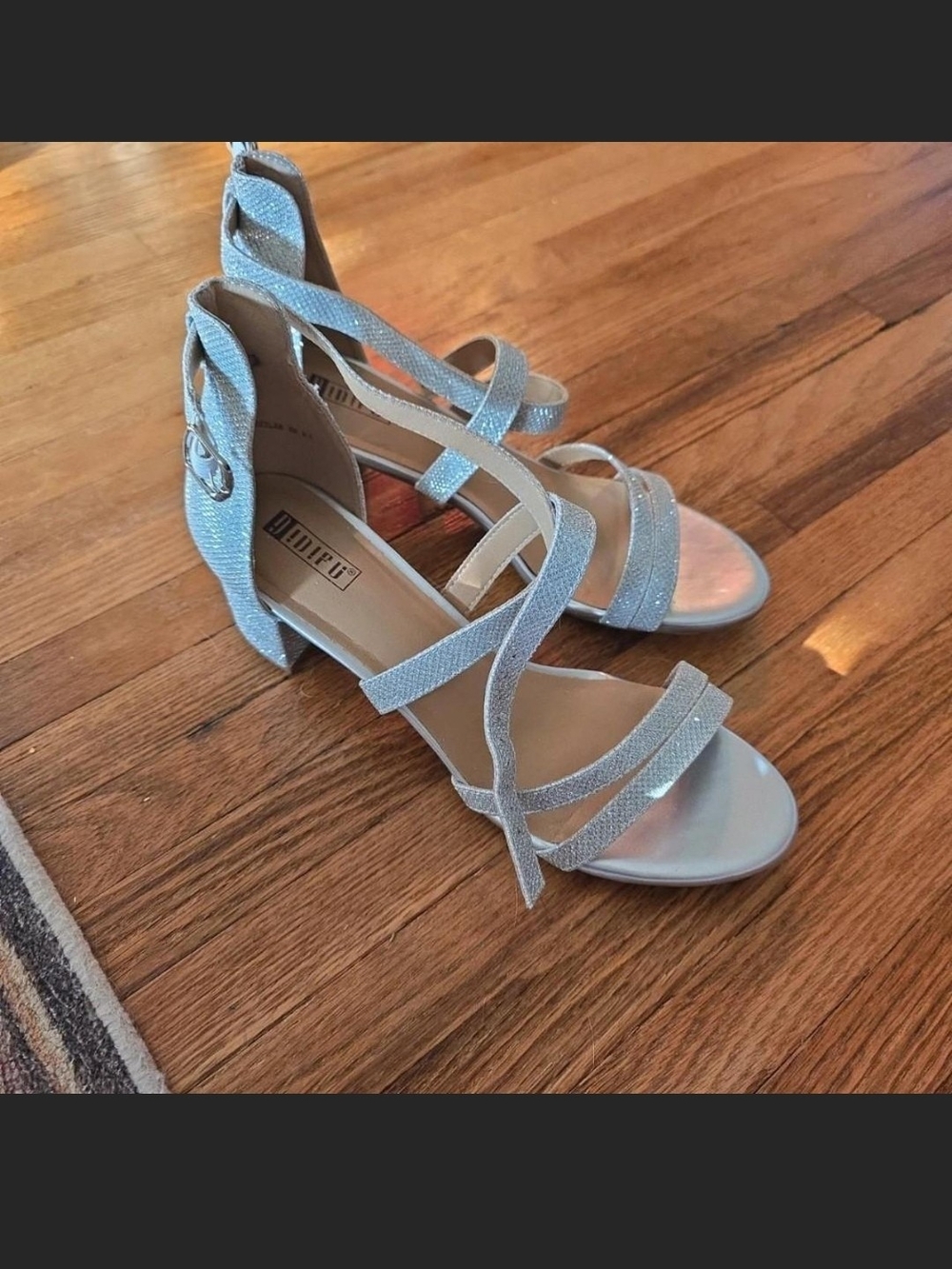 Sparkle Strappy Block Heel Sandals - Silver